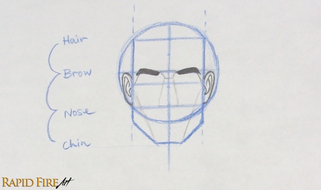 How to Draw a Face from the FRONT (Loomis Method) RapidFireArt