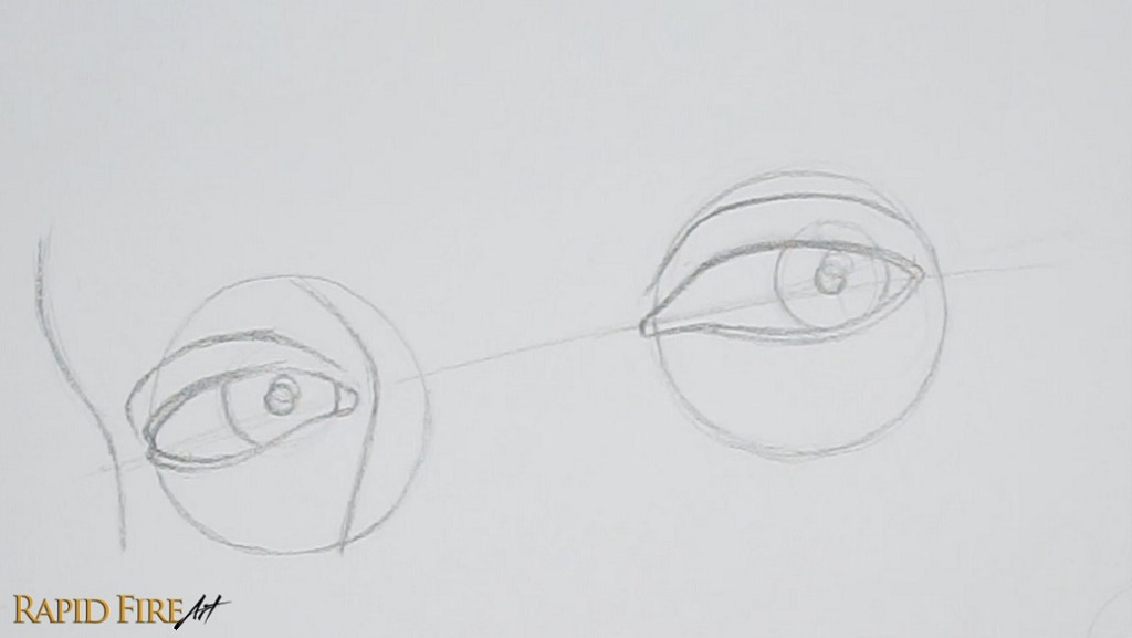 how to draw eyes 3/4 view eyelid ledges nose bridge